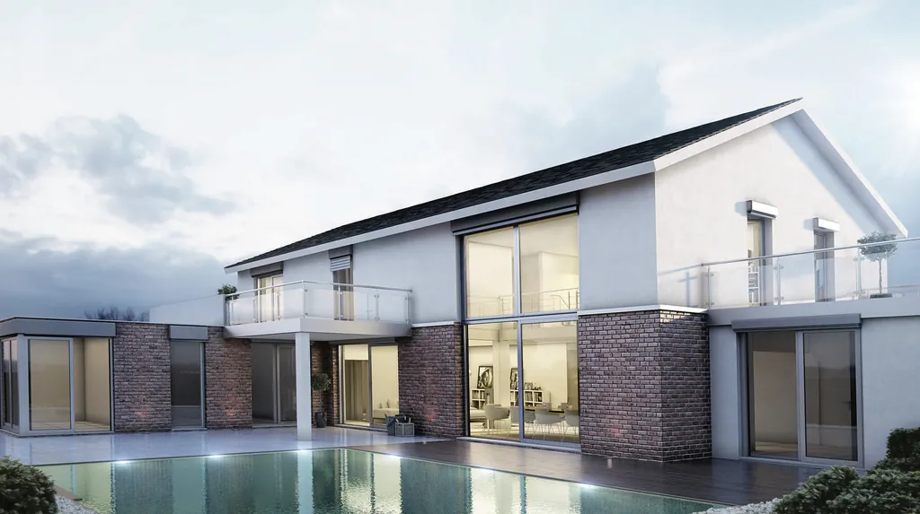 Einfamilienhaus in Calberlah mit Klinkersockel, großen Glasflächen und Pool