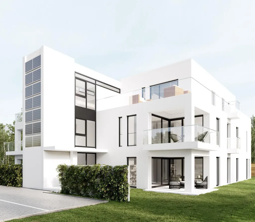 Mehrfamilienhaus am Kleekamp mit weißer Fassade und Balkonen